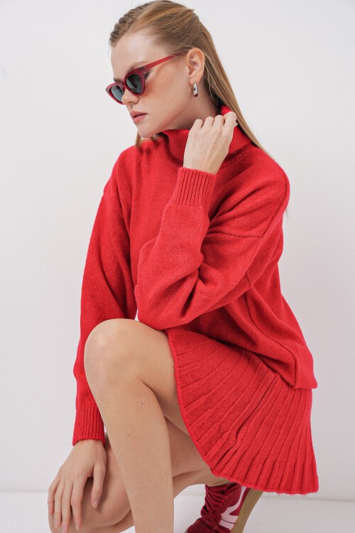 Merterium 15891 Kazak Etek Triko İkili Takım - A.Kırmızı