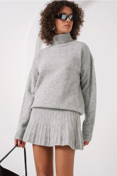 Merterium 15891 Kazak Etek Triko İkili Takım - Gri