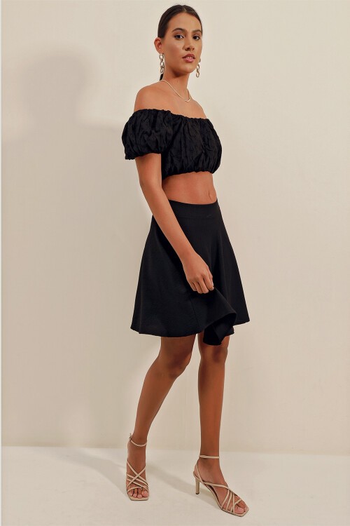 Merterium 1885 Kloş Mini Etek - Siyah