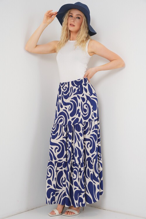 1898 Desenli Uzun Etek - F.Lacivert