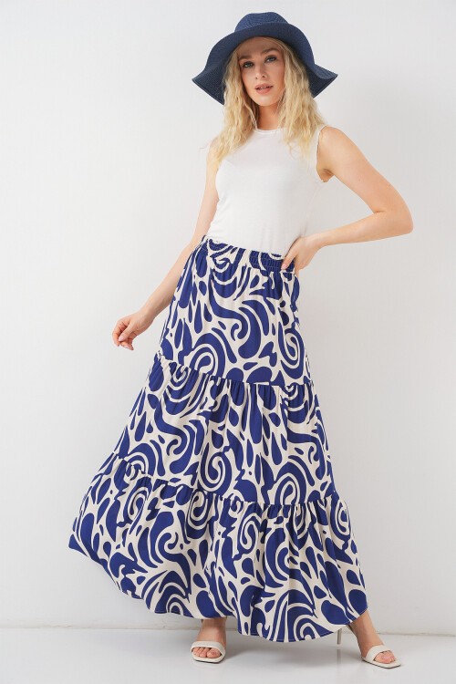 1898 Desenli Uzun Etek - F.Lacivert