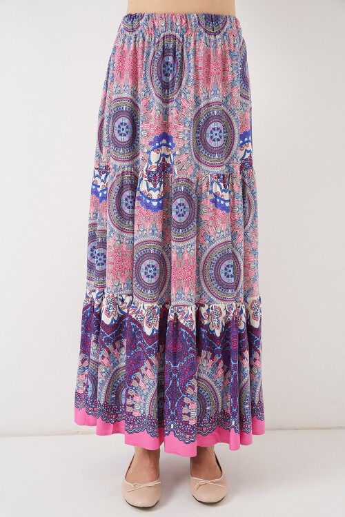 1898 Desenli Uzun Etek - Pembe