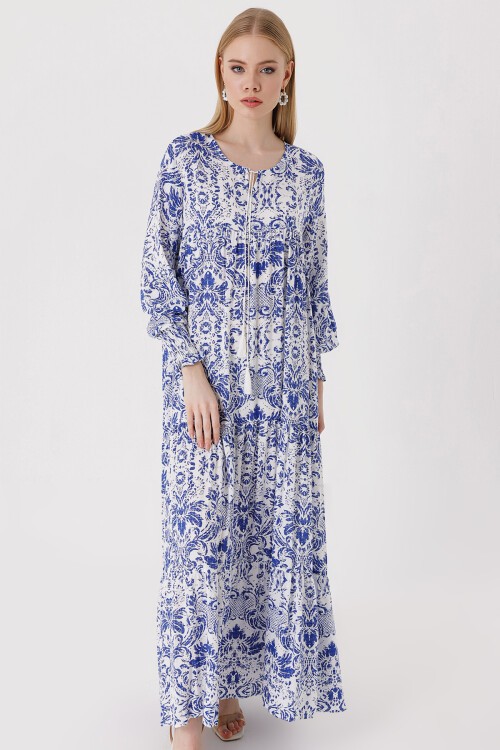 Merterium 1947 Desenli Uzun Elbise - A.SAKS