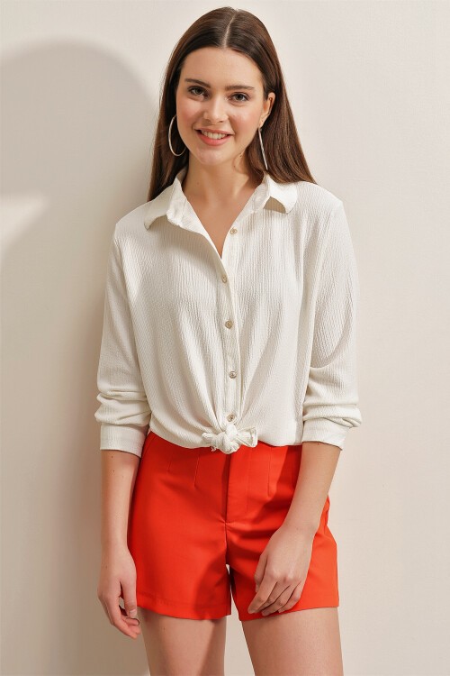 Merterium 20160 Örme Gömlek - Beyaz