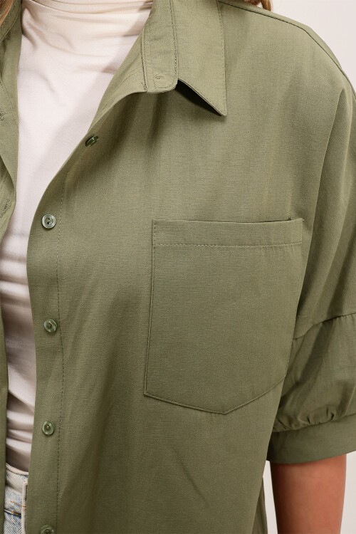 Merterium 20213 Oversize Kısa Kol Basic Gömlek - Haki