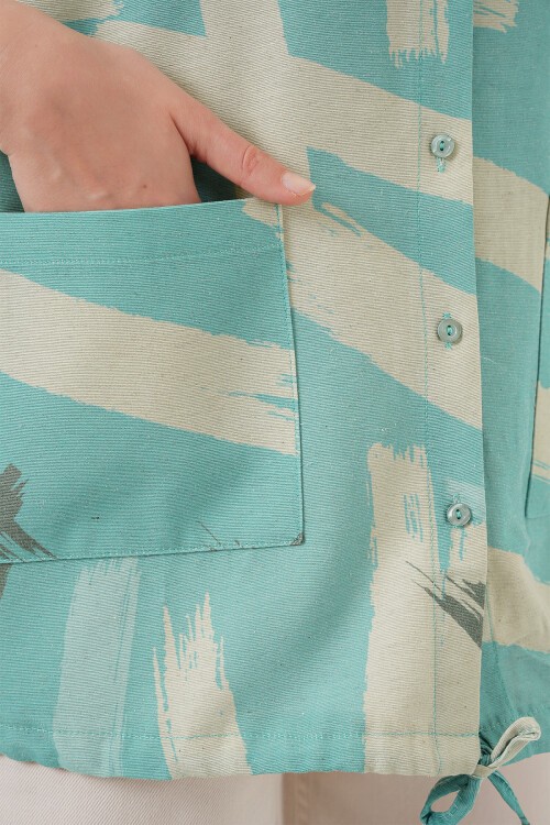 Merterium 20226 Desenli Oversize Gömlek - Mint