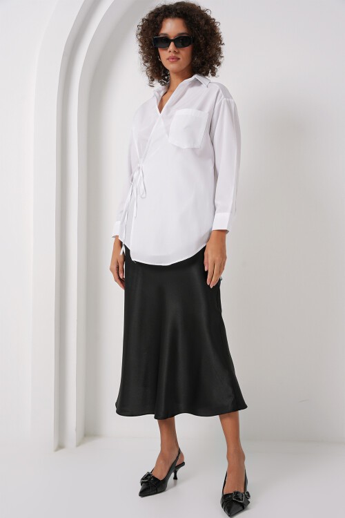 Merterium 20271 Uzun Kruvaze Gömlek - Beyaz