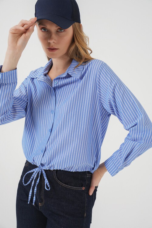 Merterium 20276 Uzun Kol Çizgili Gömlek - Mavi