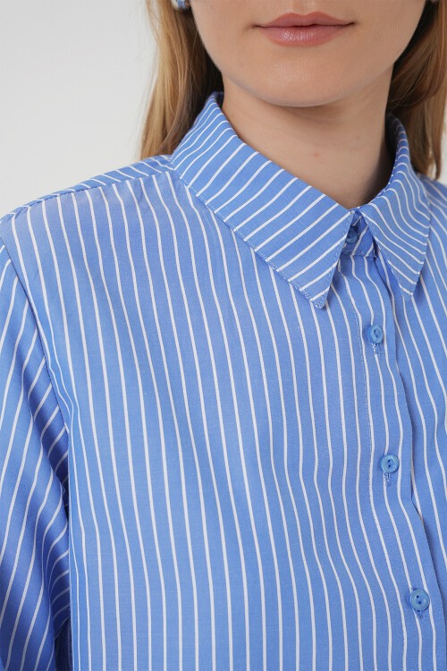 Merterium 20276 Uzun Kol Çizgili Gömlek - Mavi