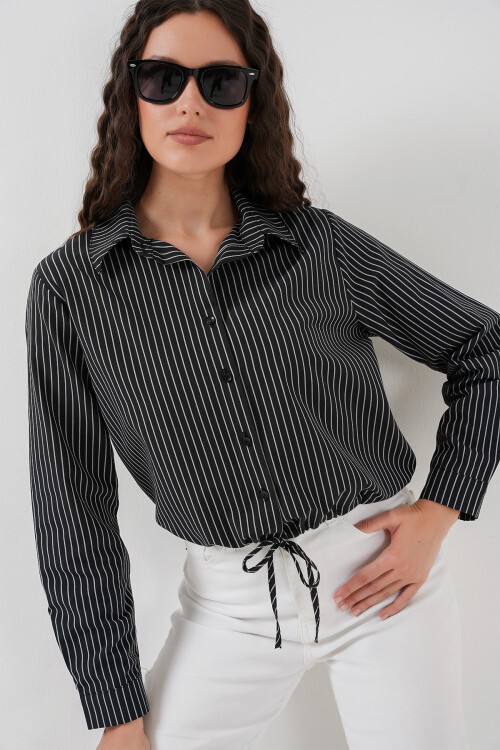 Merterium 20276 Uzun Kol Çizgili Gömlek - Siyah
