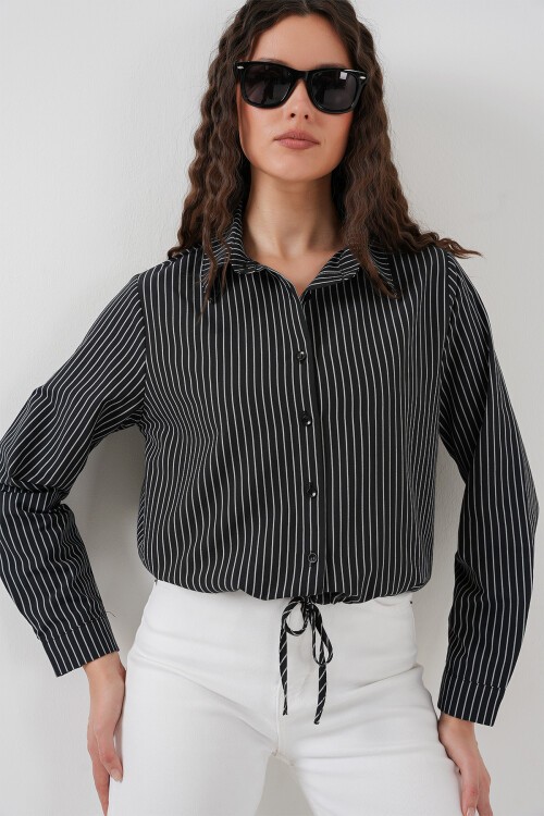 Merterium 20276 Uzun Kol Çizgili Gömlek - Siyah