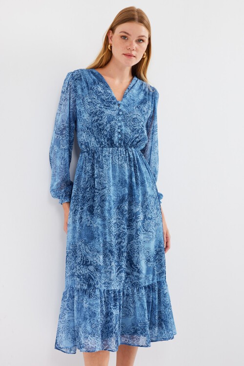 2137 Desenli Şifon Elbise - A.SAKS