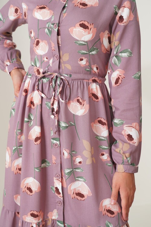 Merterium 2144 Hakim Yaka Tesettür Elbise - D.Gül Kurusu