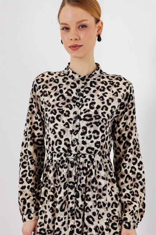 Merterium 2144 Hakim Yaka Tesettür Elbise - K. Bej