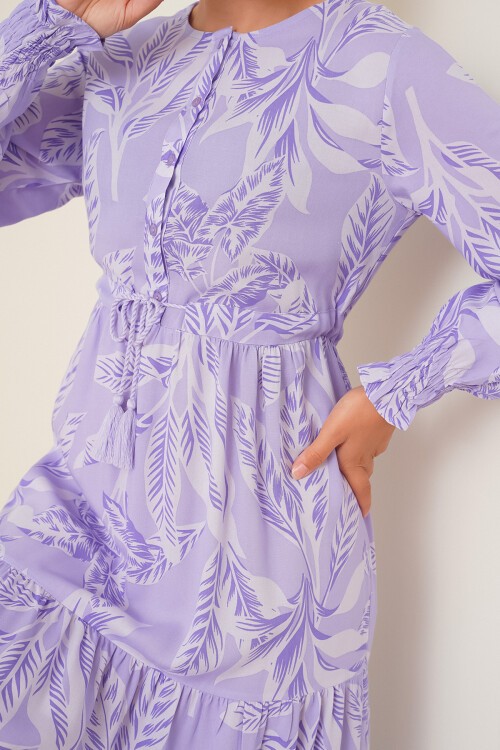 Merterium 2145 Desenli Tesettür Elbise - Lila