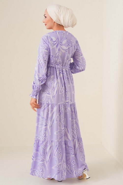 Merterium 2145 Desenli Tesettür Elbise - Lila