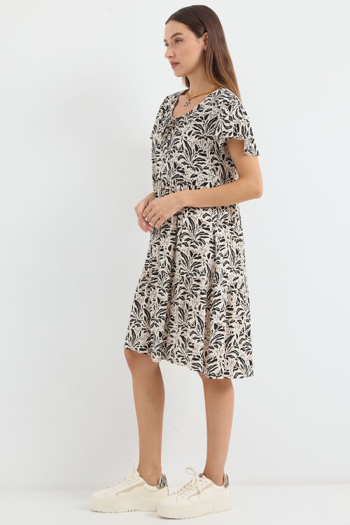 2352 V Yaka Kısa Elbise - A.Siyah