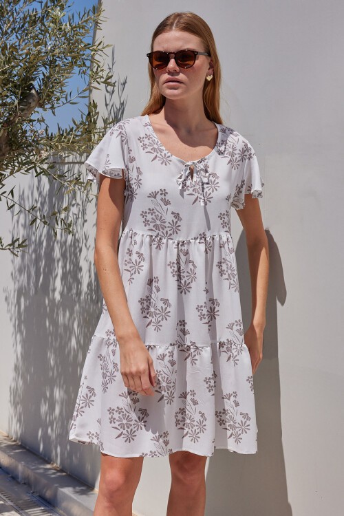 Merterium 2352 V Yaka Kısa Elbise - B.Kahverengi