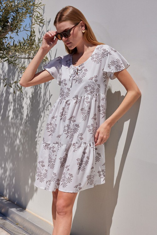 Merterium 2352 V Yaka Kısa Elbise - B.Kahverengi