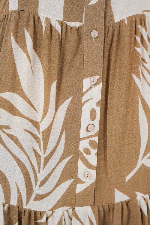 Merterium 2423 Otantik Desenli Tesettür Elbise - F.Vizon