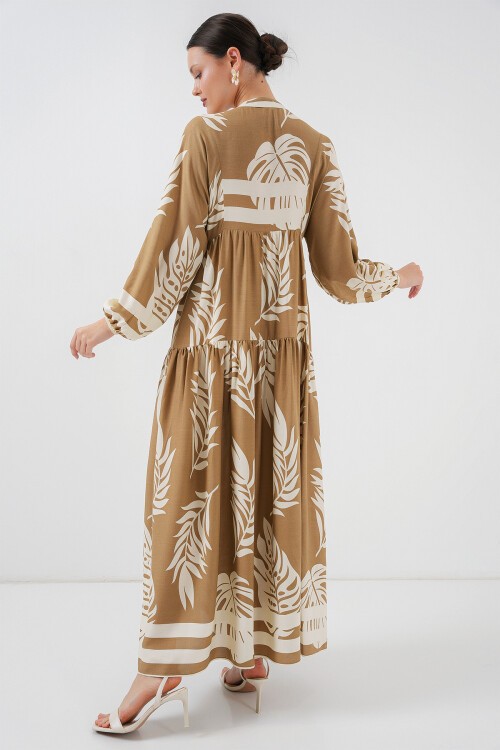 Merterium 2423 Otantik Desenli Tesettür Elbise - F.Vizon