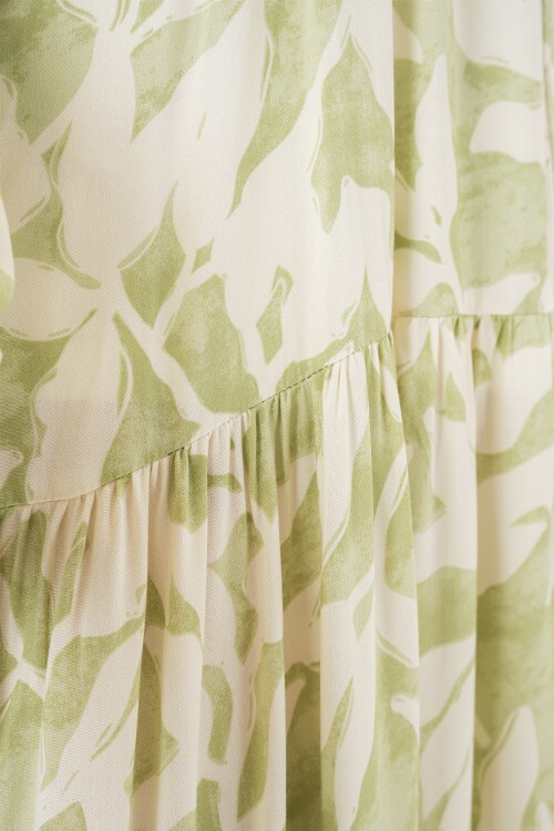 Merterium 2423 Otantik Desenli Tesettür Elbise - N. Yeşil