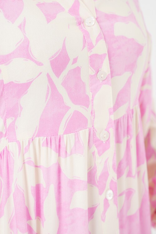 Merterium 2423 Otantik Desenli Tesettür Elbise - Y.Pembe