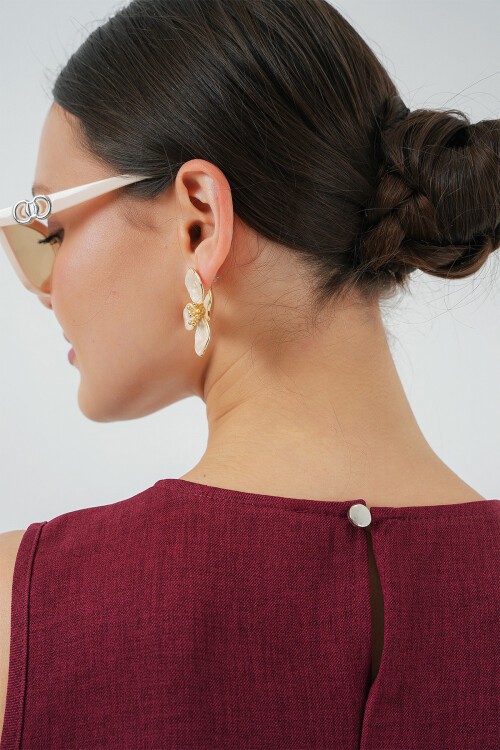 2444 Mini Keten Elbise - Bordo