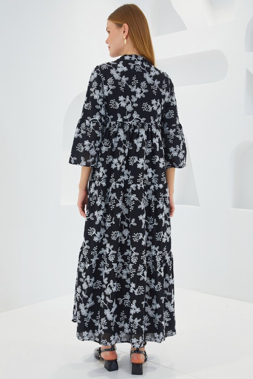 Merterium 2469  Keten Elbise - D. Siyah