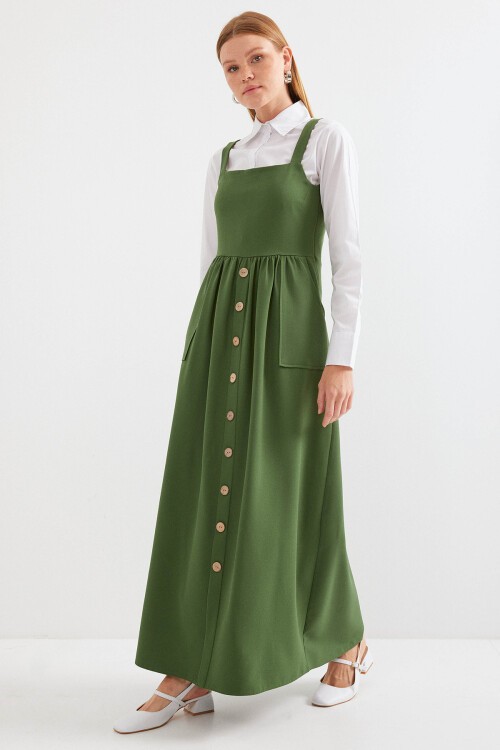 Merterium 2490 Uzun Salopet Elbise - Haki