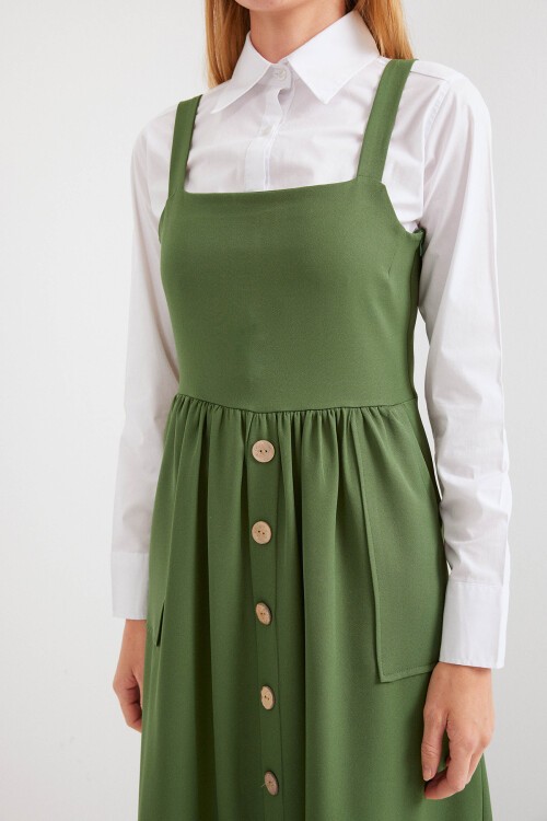 Merterium 2490 Uzun Salopet Elbise - Haki