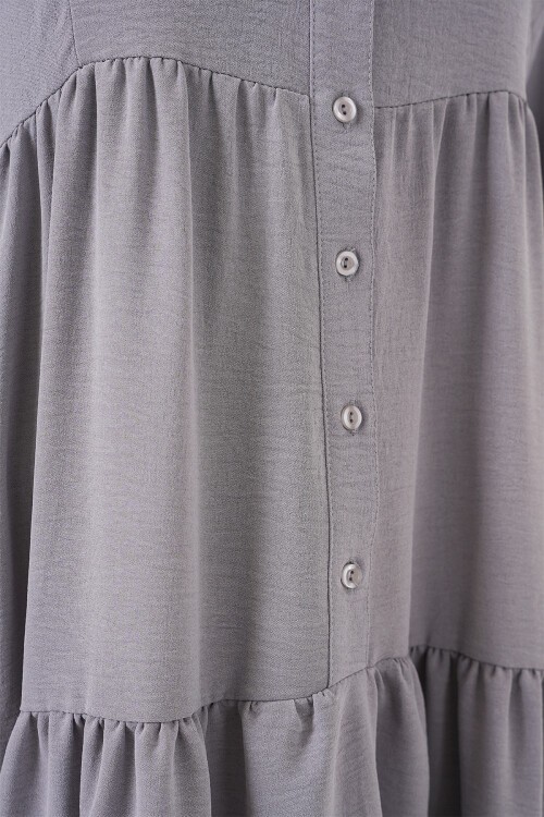 2527 Kadın Uzun Tesettür Elbise - Gri