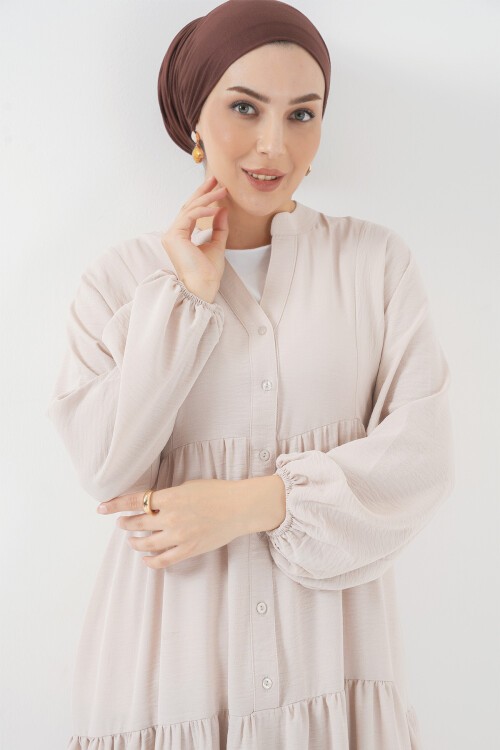Merterium 2527 Kadın Uzun Tesettür Elbise - Krem