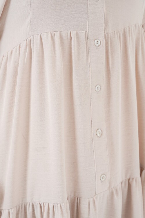 Merterium 2527 Kadın Uzun Tesettür Elbise - Krem