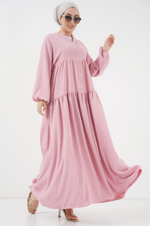 Merterium 2527 Kadın Uzun Tesettür Elbise - Pudra