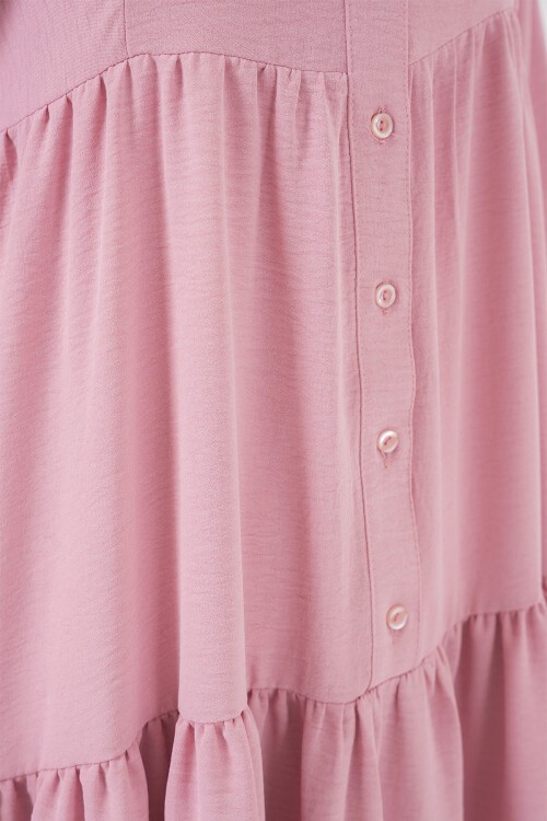 Merterium 2527 Kadın Uzun Tesettür Elbise - Pudra