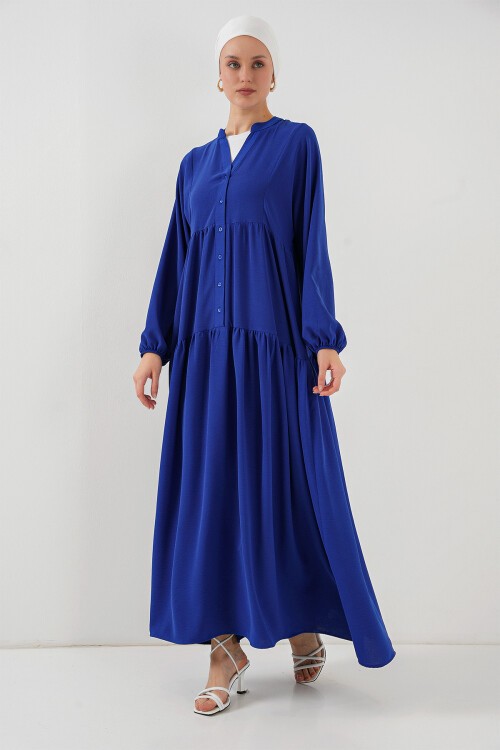 Merterium 2527 Kadın Uzun Tesettür Elbise - Saks