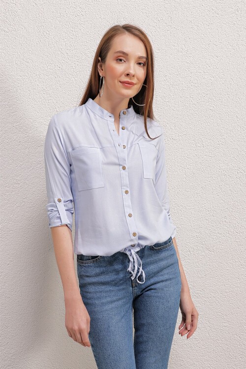 Merterium 3619 ÖNÜ BAĞCIKLI GÖMLEK - Mavi