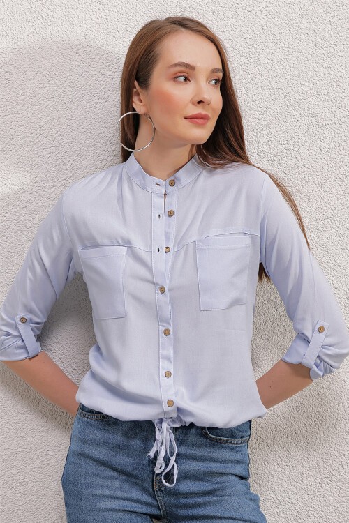 Merterium 3619 ÖNÜ BAĞCIKLI GÖMLEK - Mavi