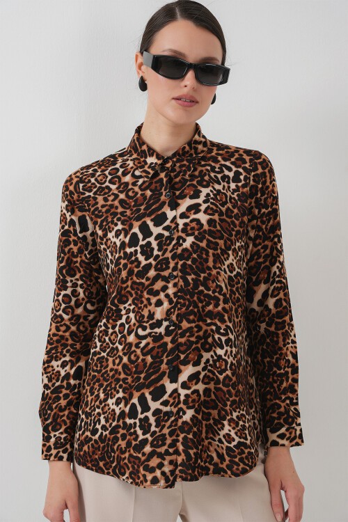 Merterium 3721 Grafik Desenli Gömlek - C. Kahverengi