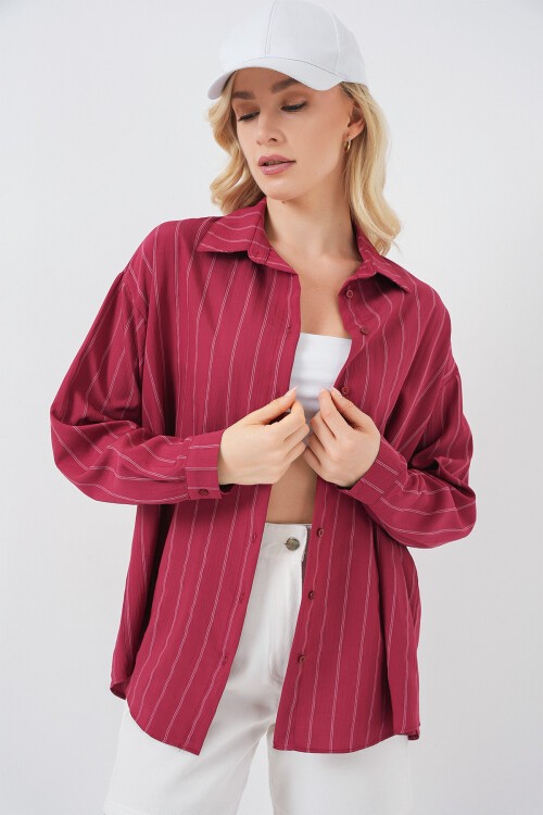 3900 Oversize Kareli Gömlek - Y.Kırmızı