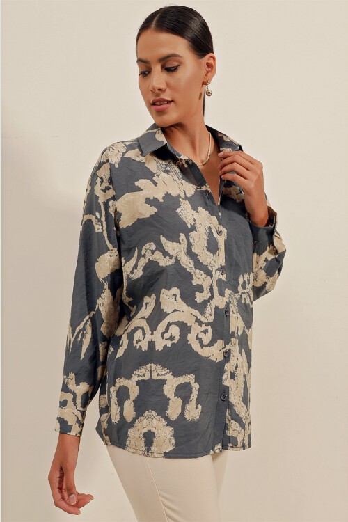 Merterium 3900 Oversize Uzun Basic Gömlek - V. Antrasit