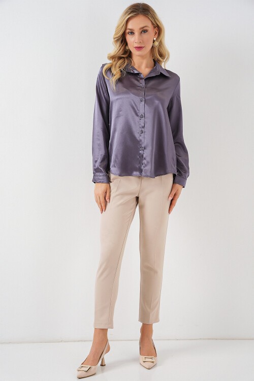 Merterium 3964 Hafif Dökümlü Saten Gömlek - Antrasit