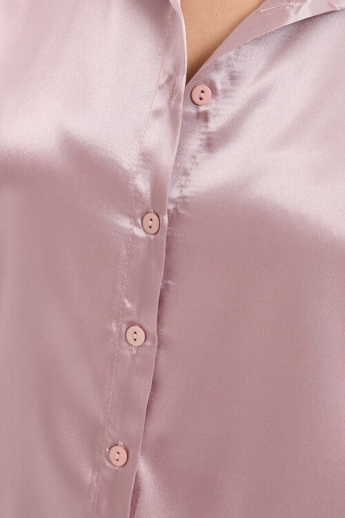 Merterium 3964 Hafif Dökümlü Saten Gömlek - D.Gül Kurusu