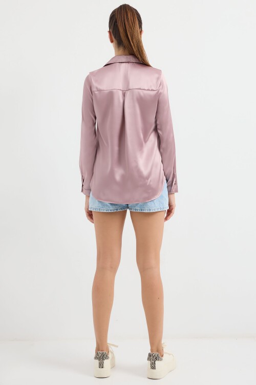 Merterium 3964 Hafif Dökümlü Saten Gömlek - D.Gül Kurusu