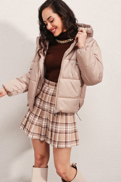 Merterium 5117 Kapşonlu Şişme Mont - Bej