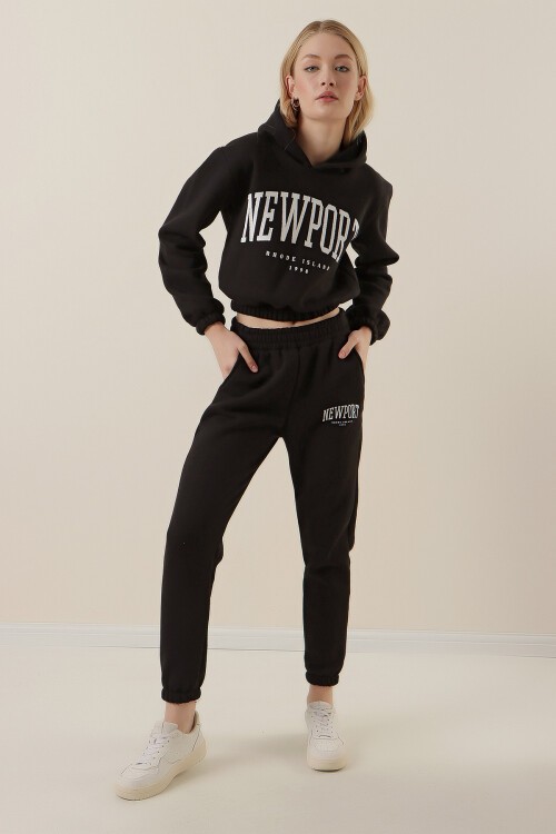 Merterium 55397 Baskılı Eşofman Takımı - Siyah