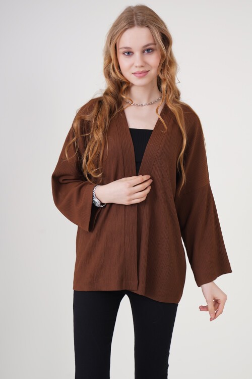 Merterium 5862 Örme Kimono - Kahverengi