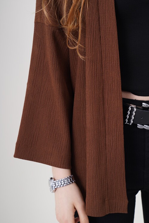 Merterium 5862 Örme Kimono - Kahverengi