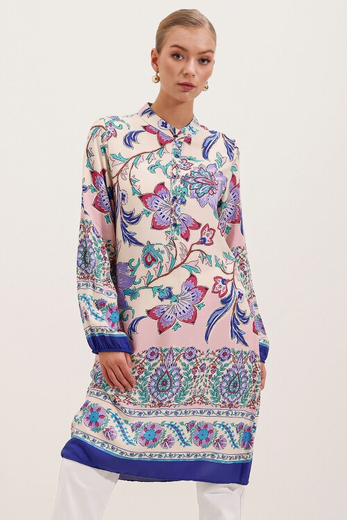 Merterium 5903 Desenli Viskon Elbise - Mor